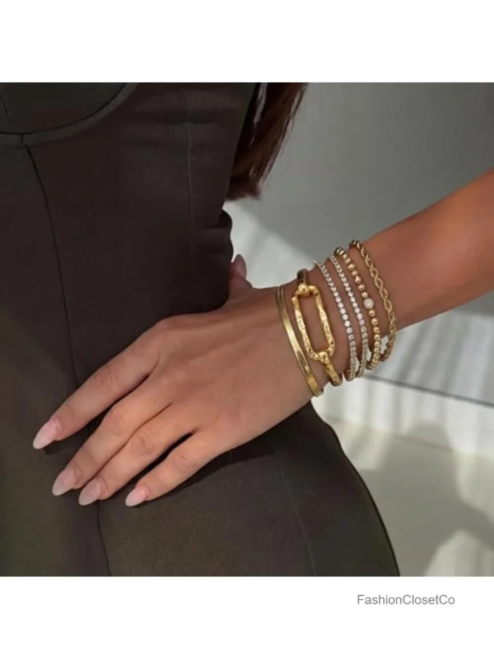 Lightweight Chunky 14K Gold Plated Bangle Bracelet Spring Hook Closure